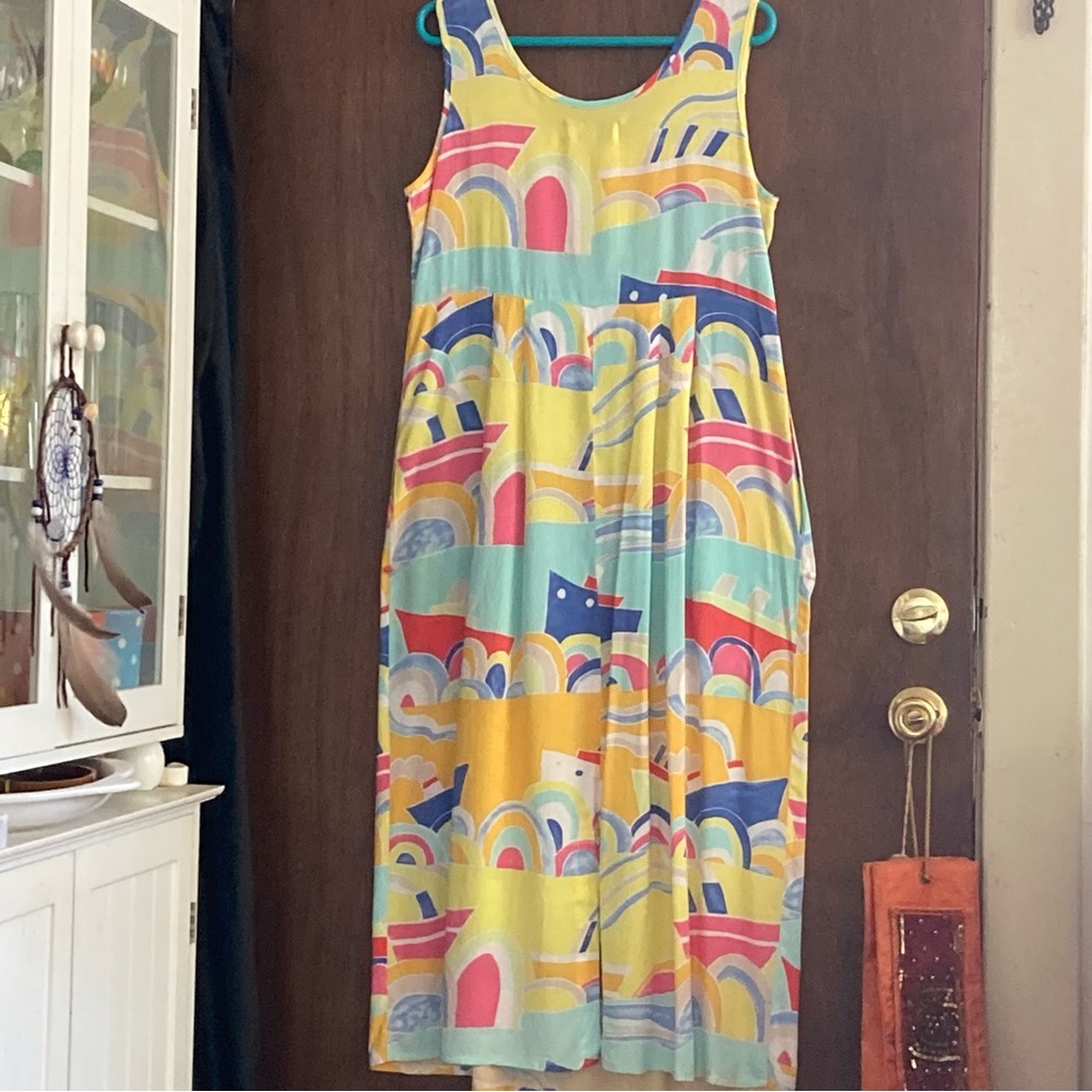 Jams World Yellow and Blue Pleated Maxi Sundress